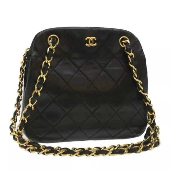 CHANEL Matelasse Clasp Chain Shoulder Bag Lamb Skin Black CC Auth kk164 - Picture 1 of 16